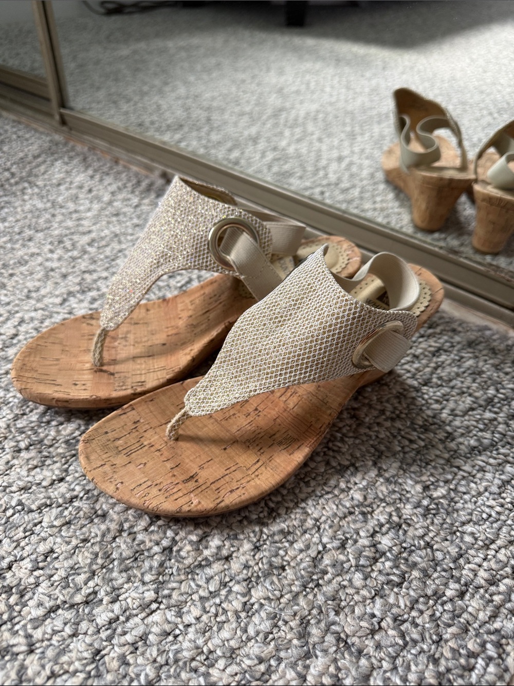 White Mountain Cream Mesh Cork Wedge Sandals